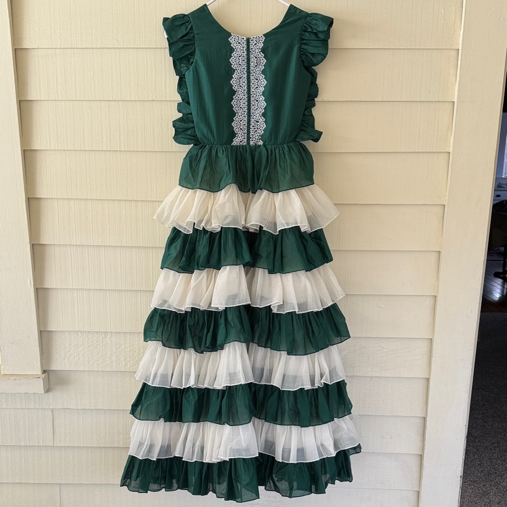 Dollcake Christmas Skirt Frock Dress Holiday Gown Green White Size 10